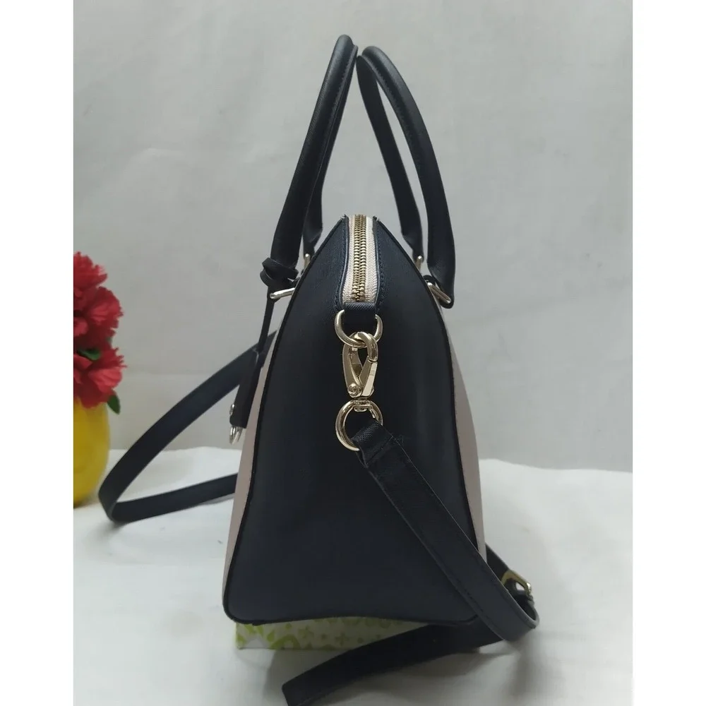 Kate Spade Tilden Colorblock Beige Black Leather Double Handles Satchel Bag